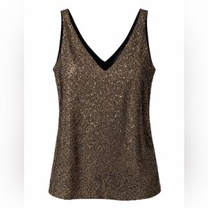 Ralph Lauren Bronze Sequin V-Neck Tank with Black Trim